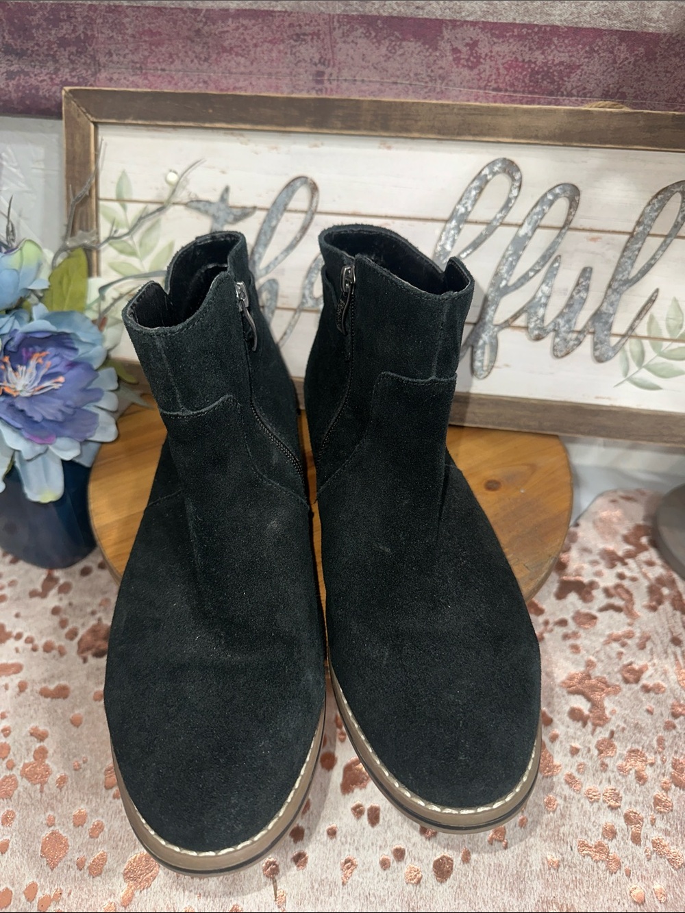 Franco Sarto Black Suede Ankle Boots